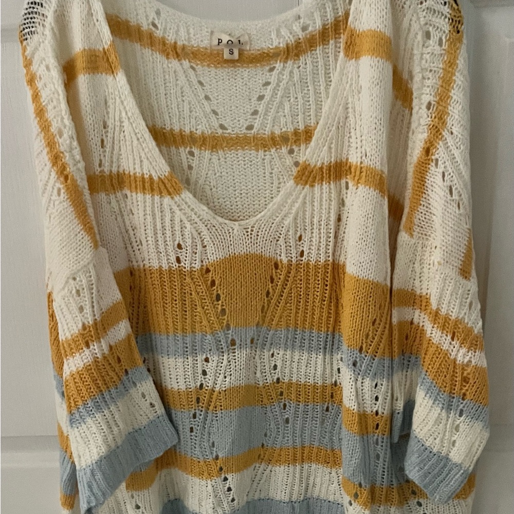 New POL Boutique Striped Knit Sweater - Orange, Blue, and White